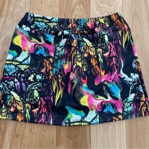 B Skinz Women's Pull On Skort Size XL Multicolor Birds In Paradise Print EUC